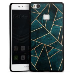 Diepblauwgroene steengouden print