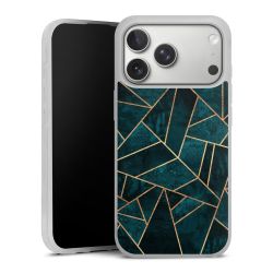 Diepblauwgroene steengouden print