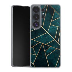 Diepblauwgroene steengouden print