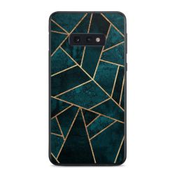 Diepblauwgroene steengouden print