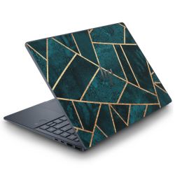 Diepblauwgroene steengouden print