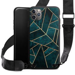 Diepblauwgroene steengouden print