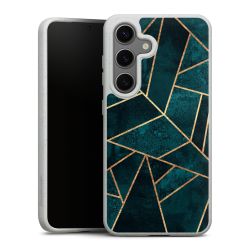 Diepblauwgroene steengouden print