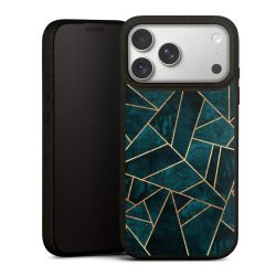 Diepblauwgroene steengouden print