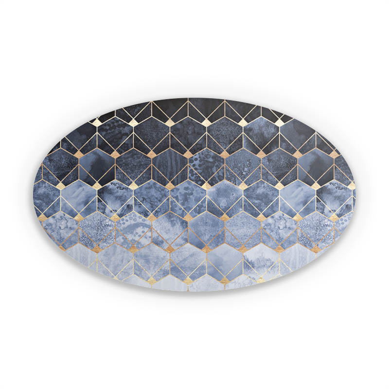Blaue Sechsecke und Diamanten Golddruck