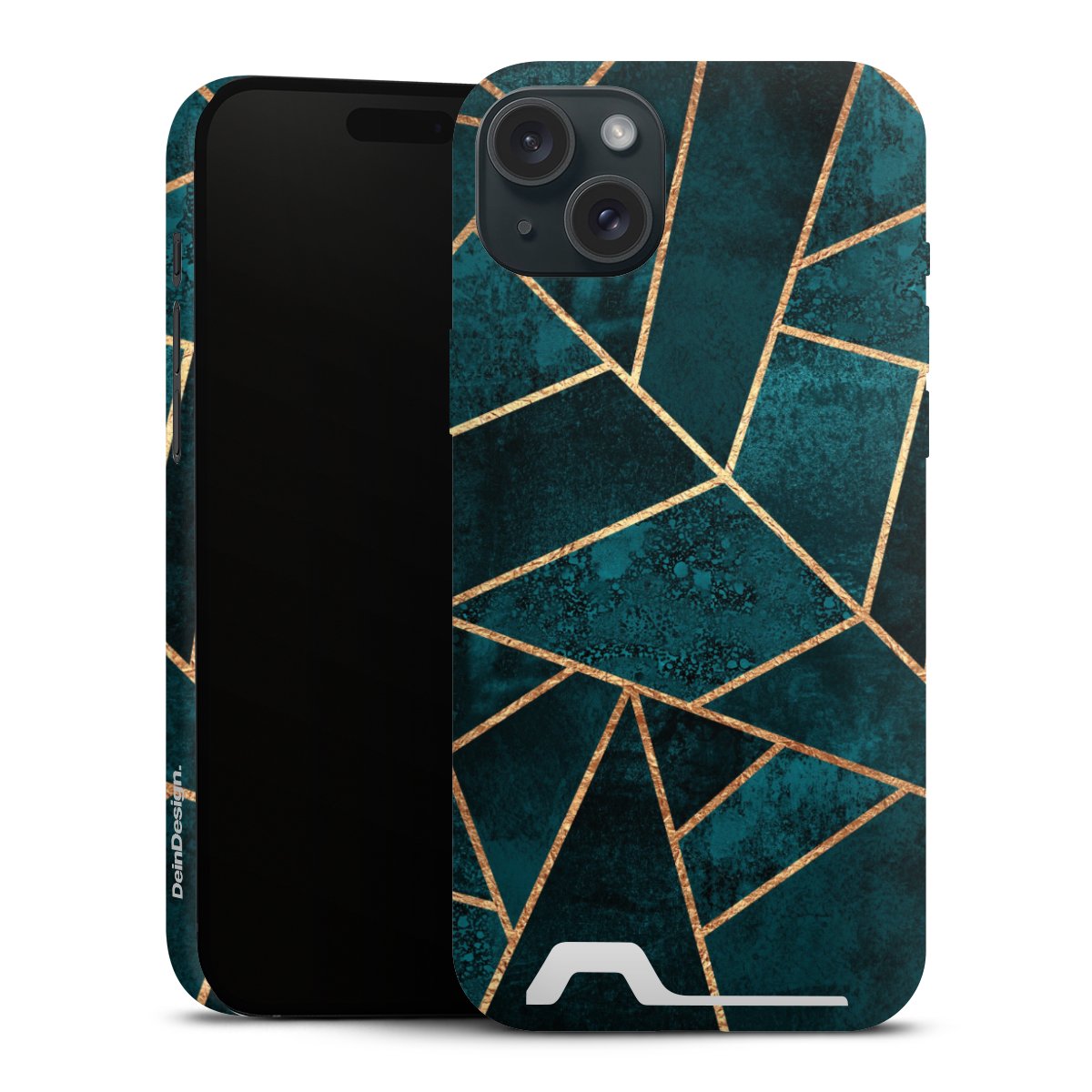 Diepblauwgroene steengouden print