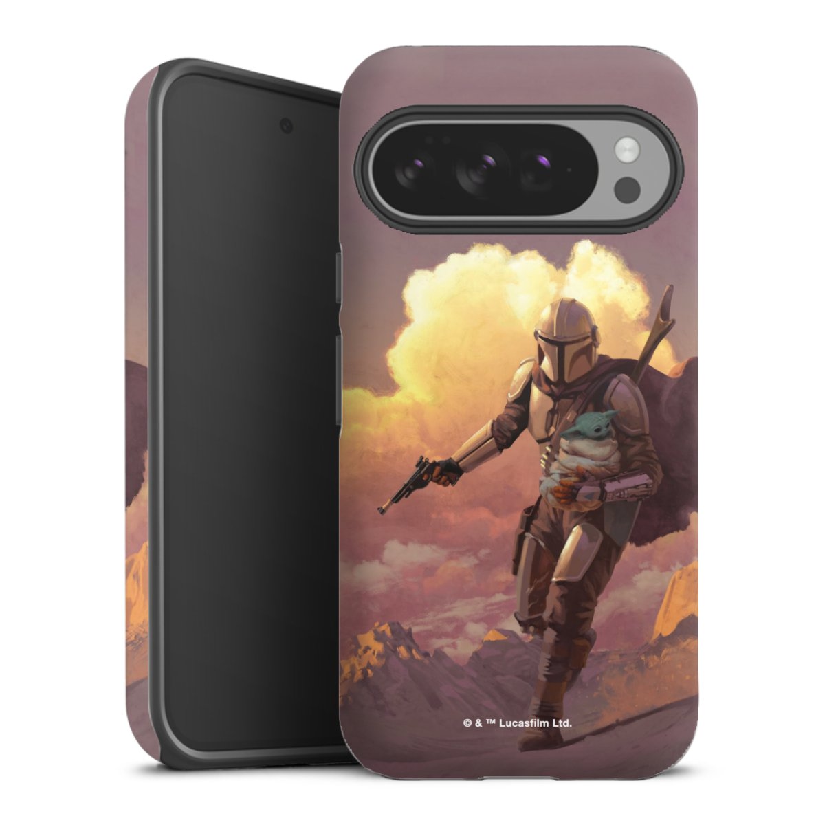 Les nuages ​​du coucher du soleil Mandalorien et Grogu