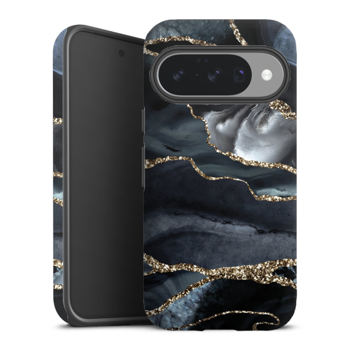 Dunkler Marmor Gold Glitzerlook