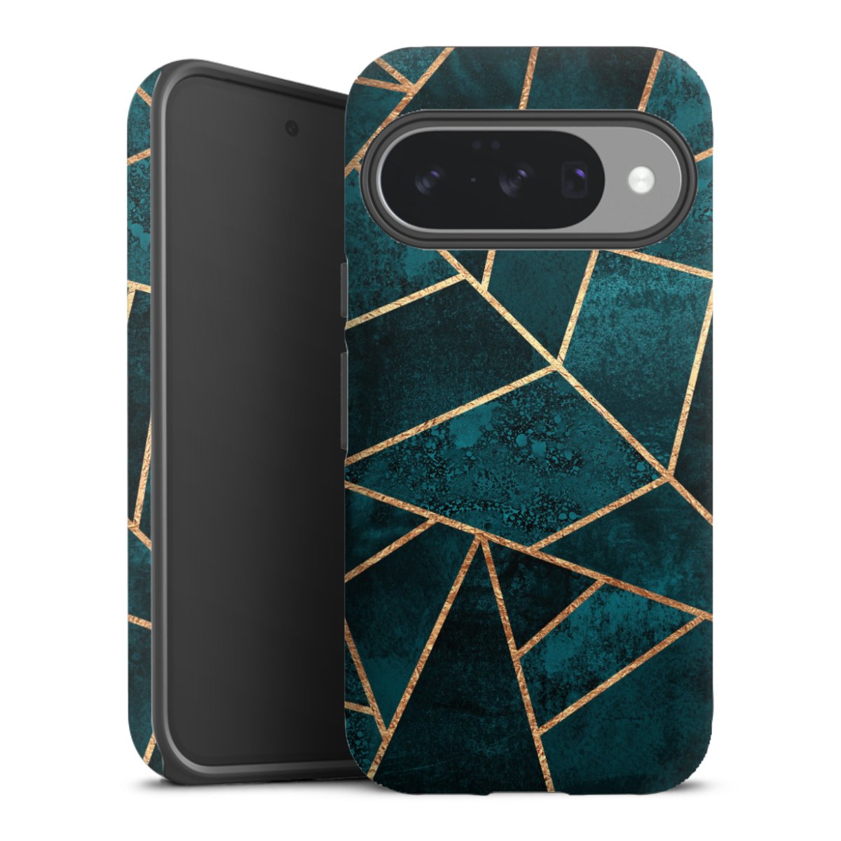 Tief Blaugrün Stein Gold Druck