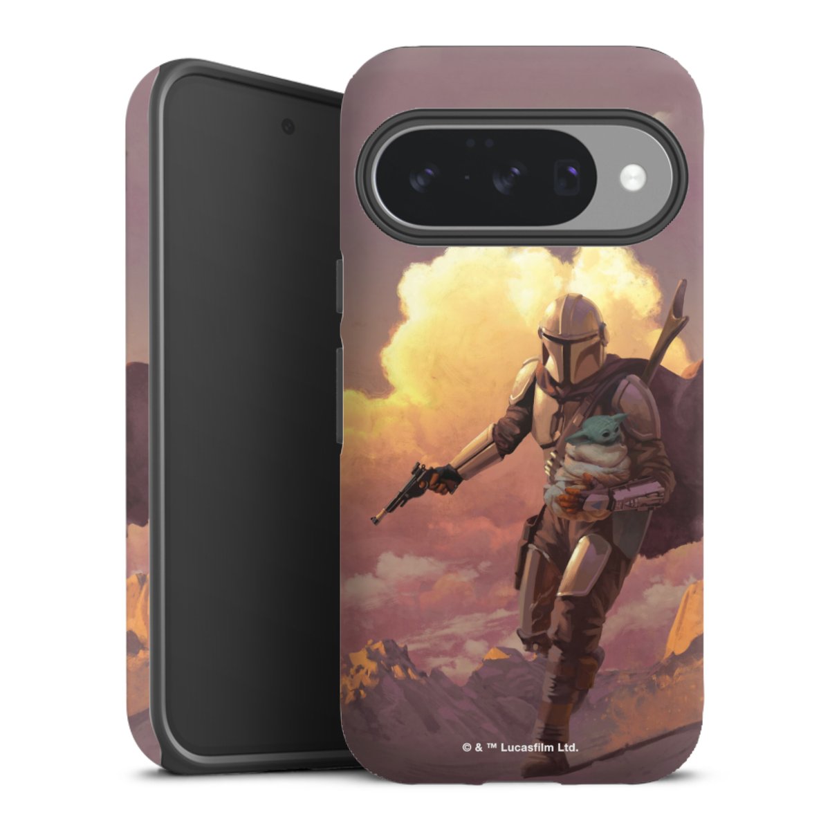 Les nuages ​​du coucher du soleil Mandalorien et Grogu