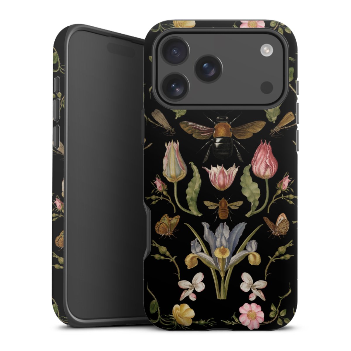 Fleurs Sauvages et Abeilles Fond Noir