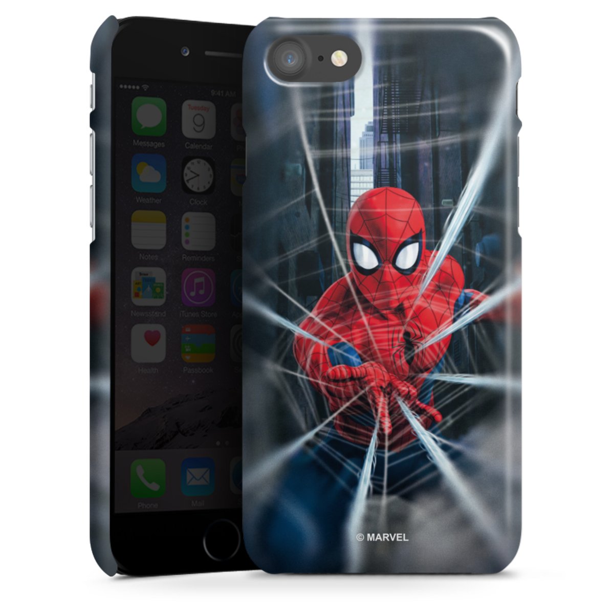 Mammoet Met andere bands Achtervolging Spider-Man Webs In Action voor Premium hoesje (glanzend) voor Apple iPhone  SE (2020) van DeinDesign