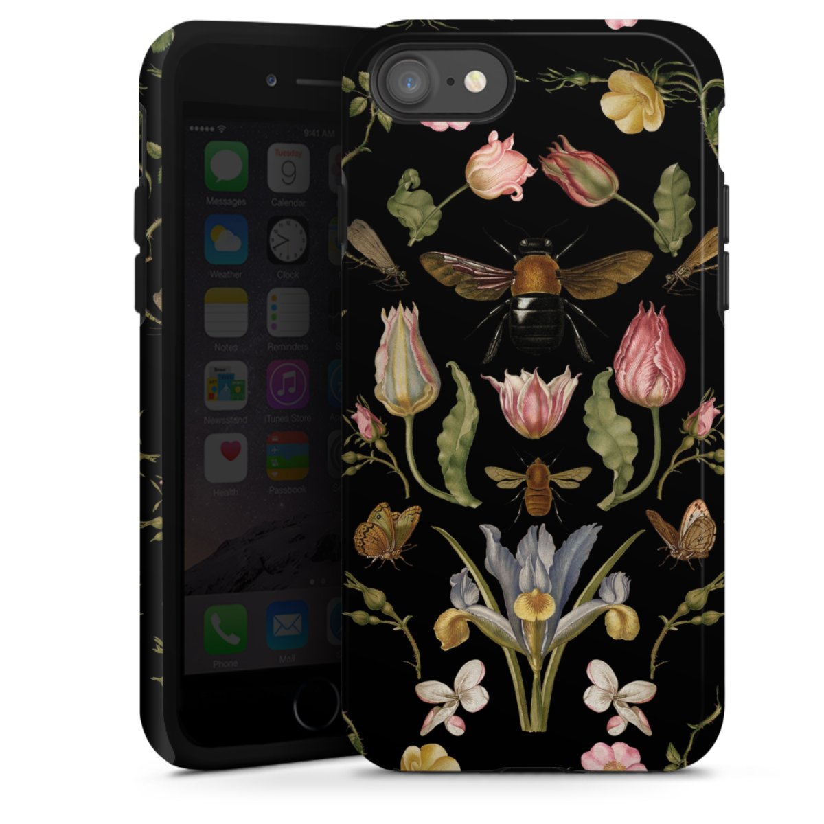 Fleurs Sauvages et Abeilles Fond Noir