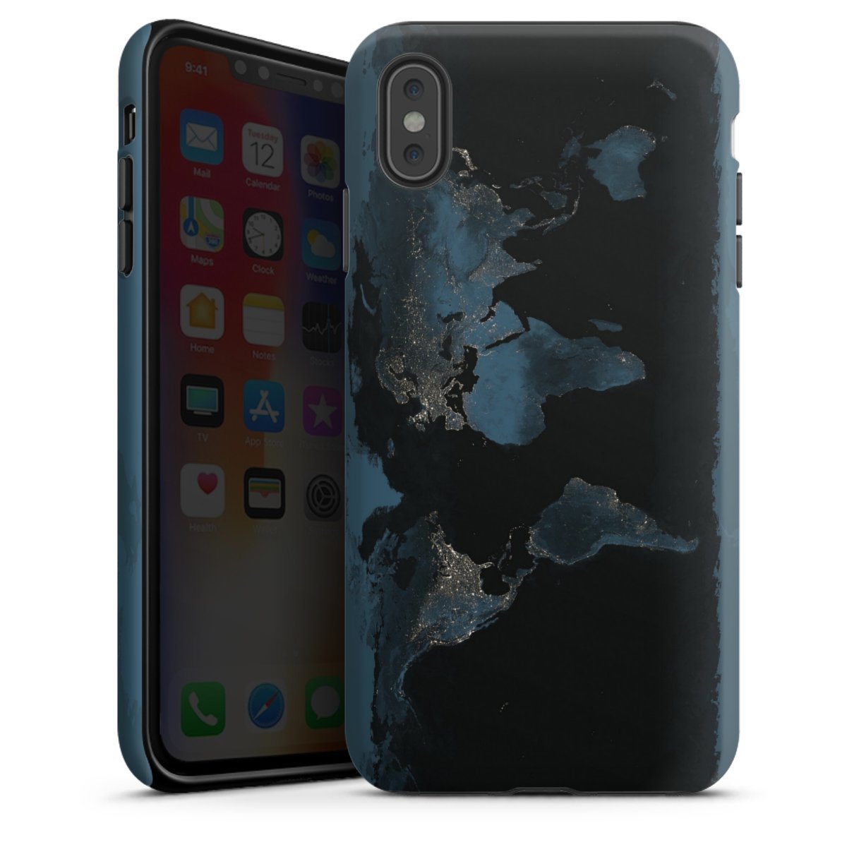 Mappa del mondo con luce notturna