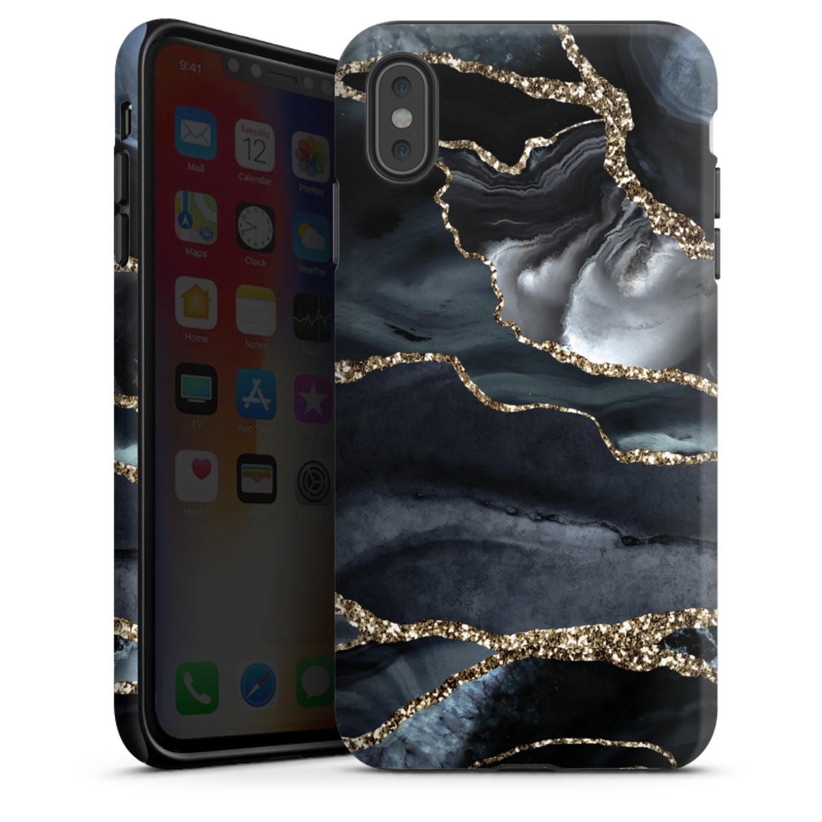 Dunkler Marmor Gold Glitzerlook