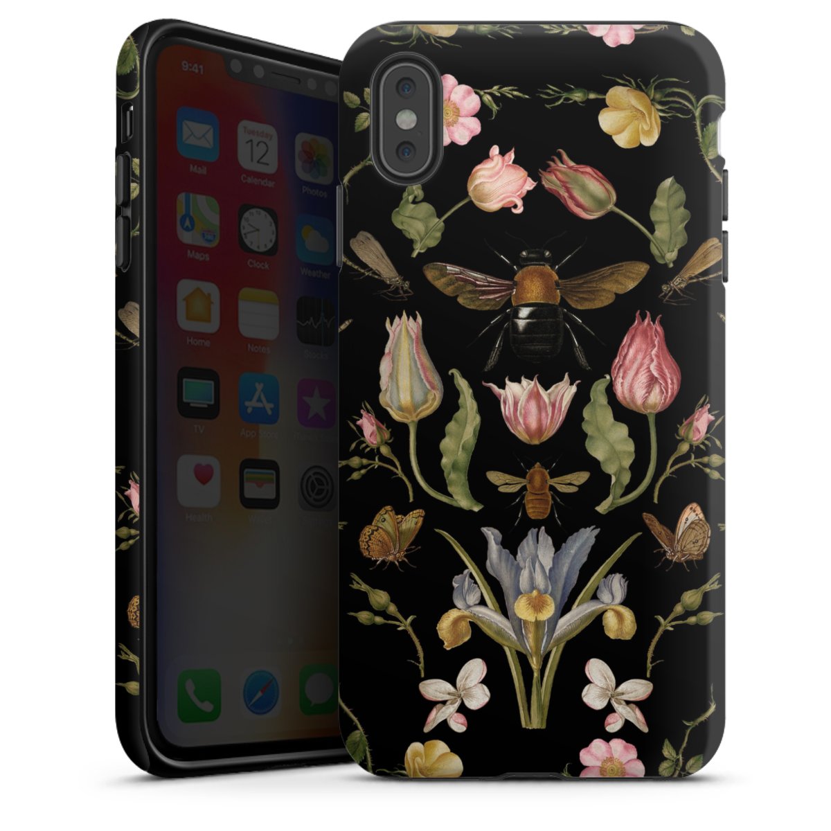 Fleurs Sauvages et Abeilles Fond Noir