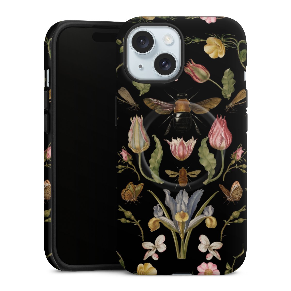 Fleurs Sauvages et Abeilles Fond Noir