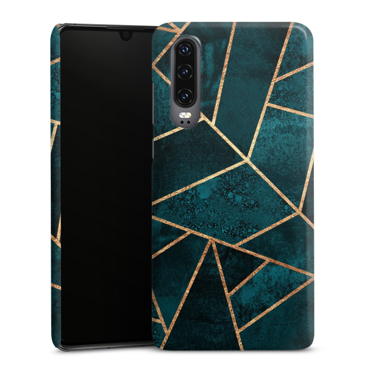 Diepblauwgroene steengouden print