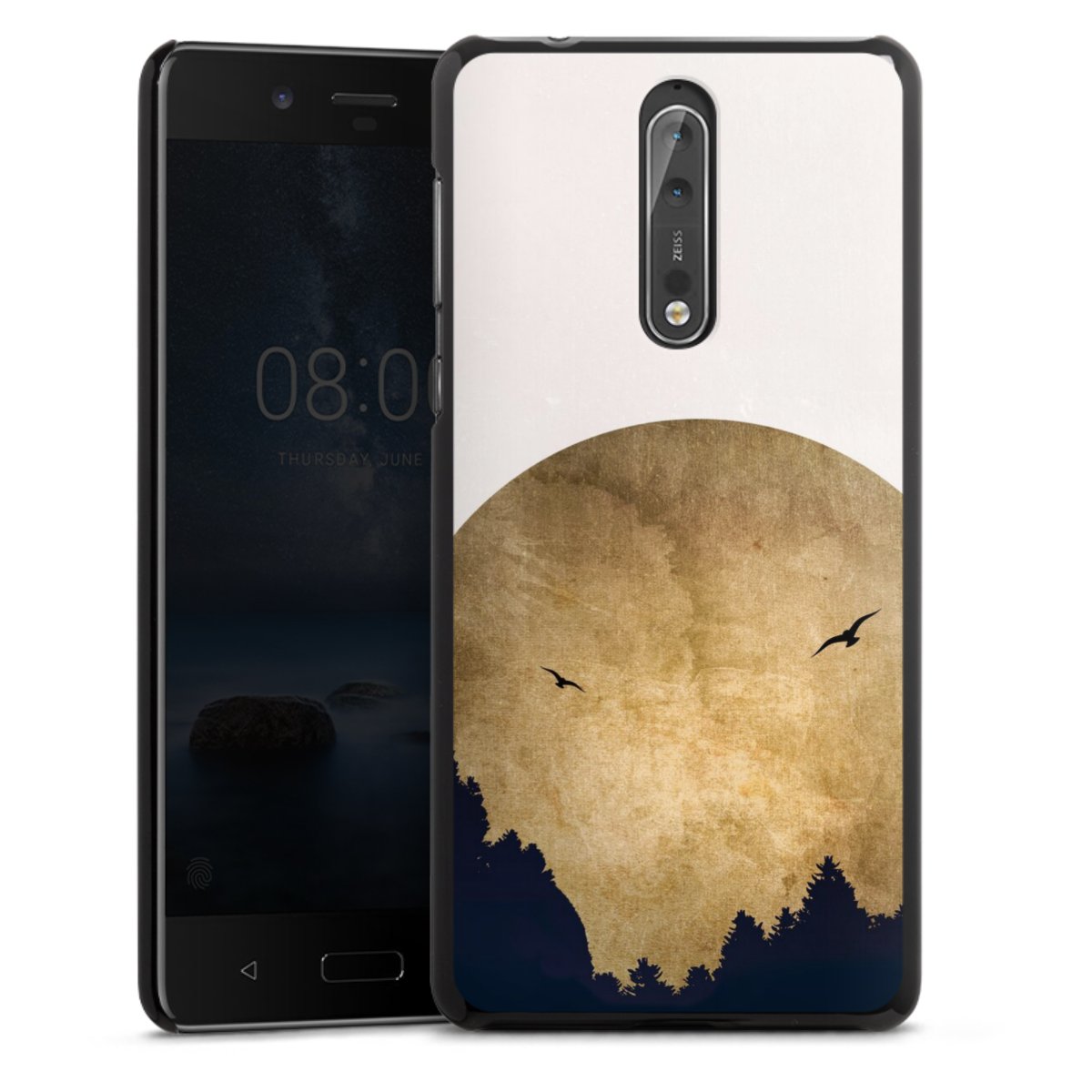 Deux oiseaux et la lune
