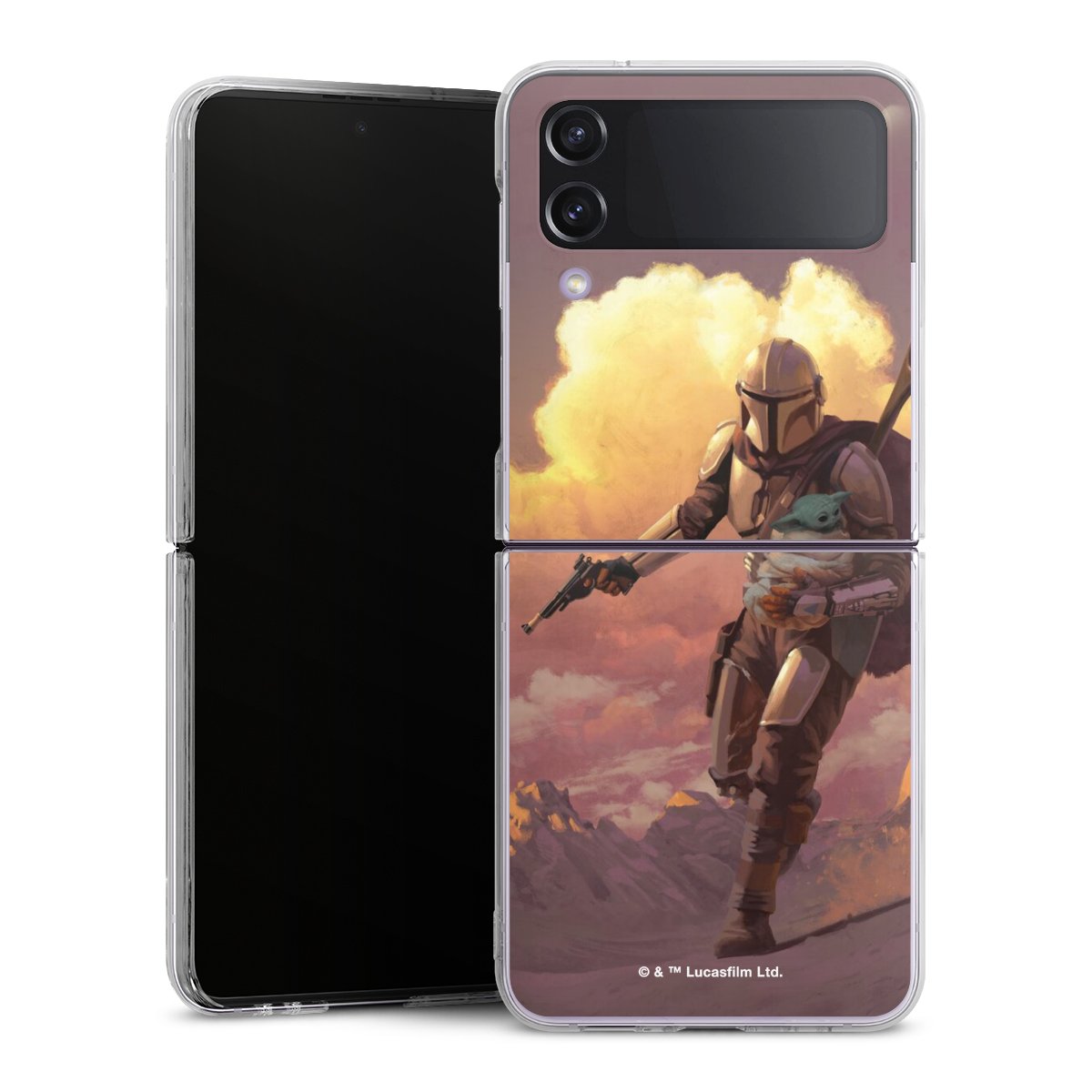 Les nuages ​​du coucher du soleil Mandalorien et Grogu