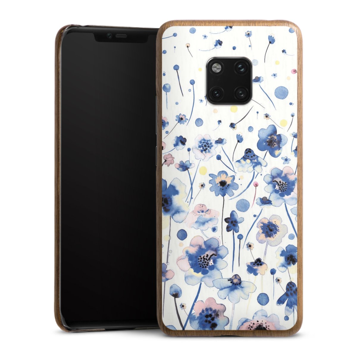 Fleurs bleues d’encre aquarelle