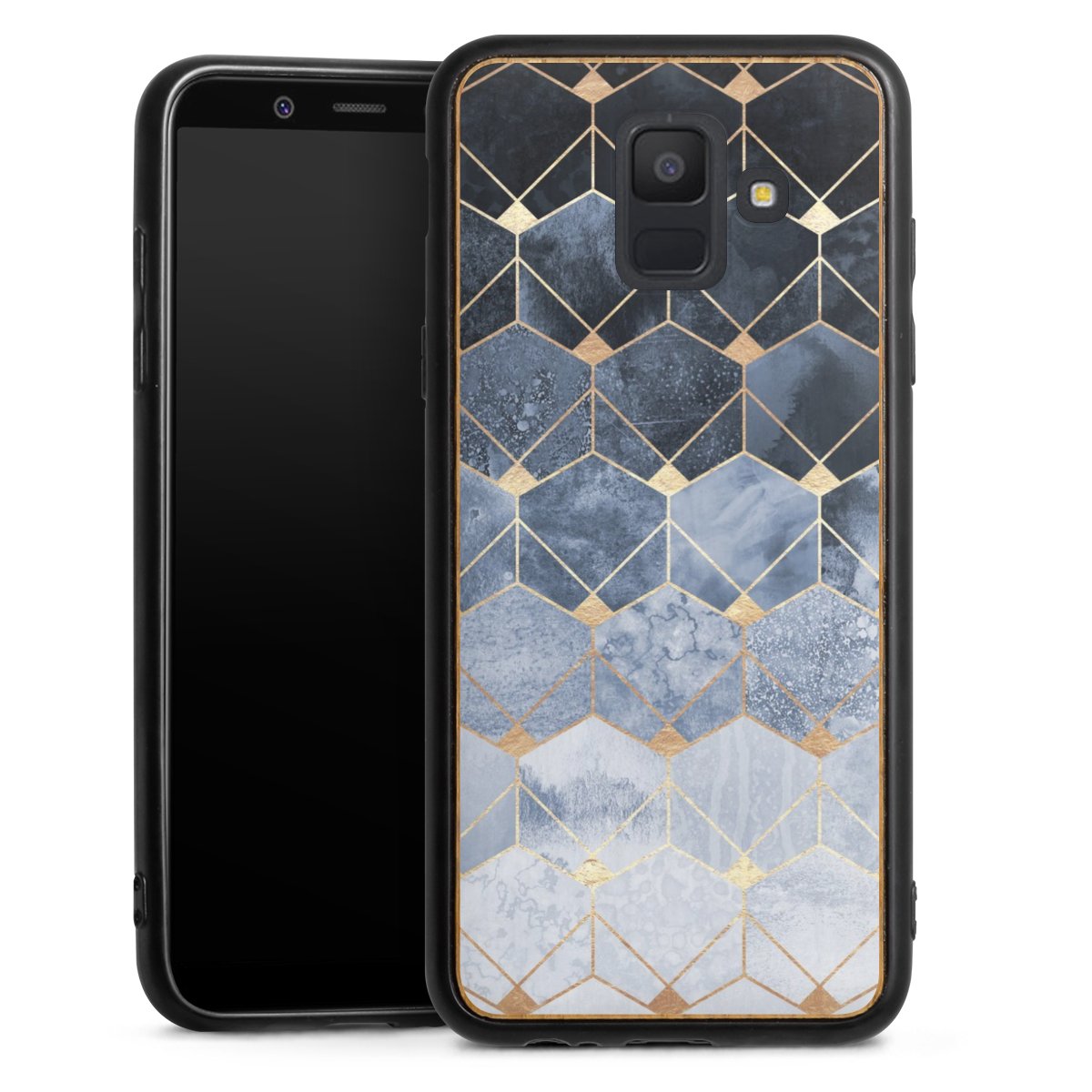 Blaue Sechsecke und Diamanten Golddruck