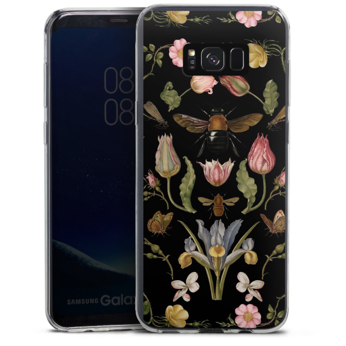 Fleurs Sauvages et Abeilles Fond Noir