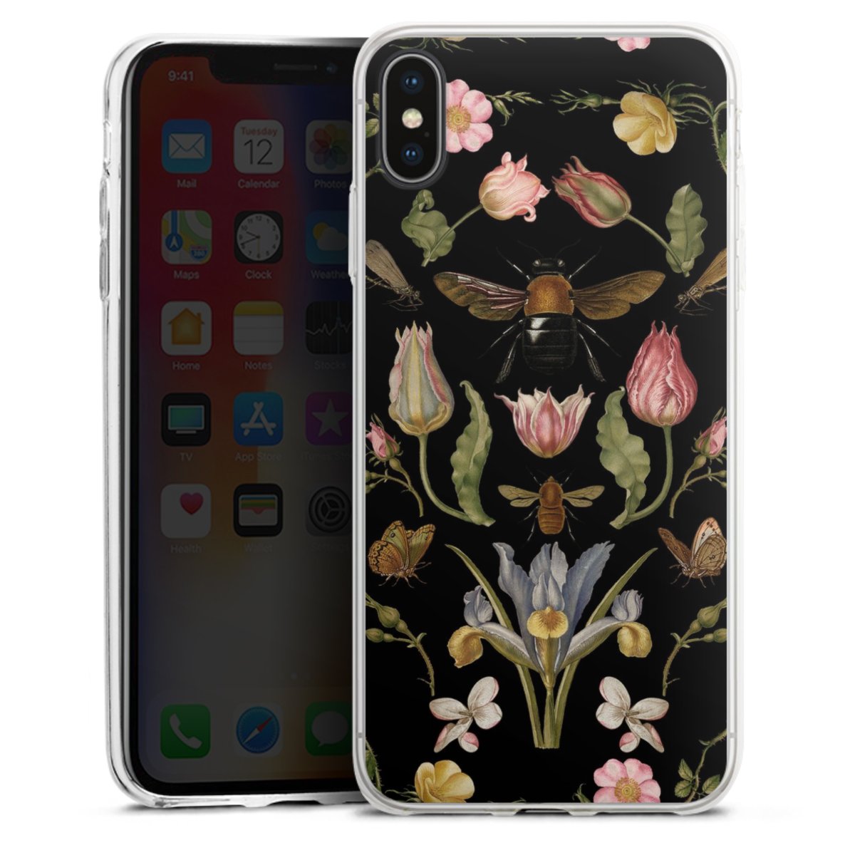 Fleurs Sauvages et Abeilles Fond Noir