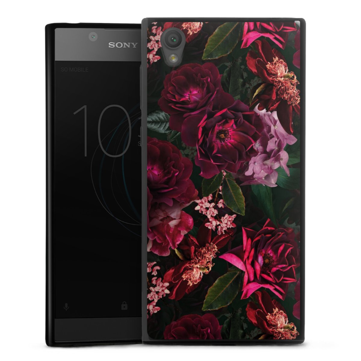 Fleurs rouge foncé et roses