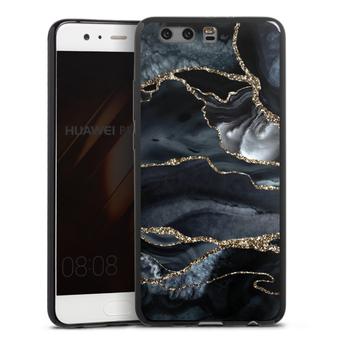 Dunkler Marmor Gold Glitzerlook