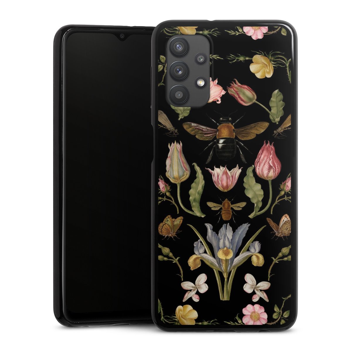 Fleurs Sauvages et Abeilles Fond Noir