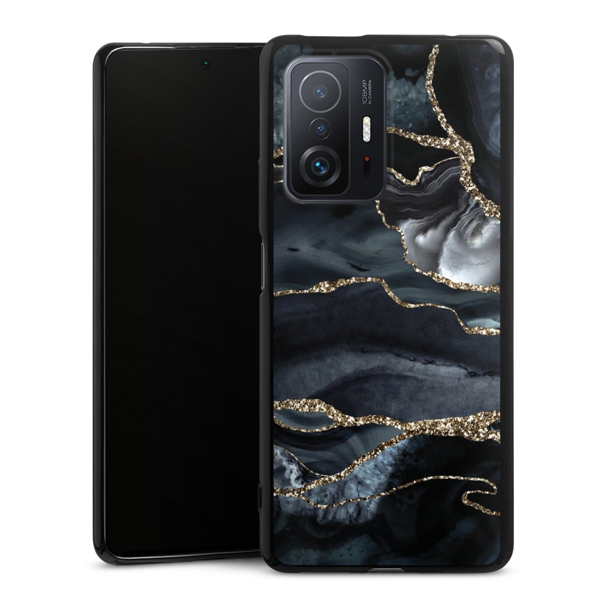 Dunkler Marmor Gold Glitzerlook