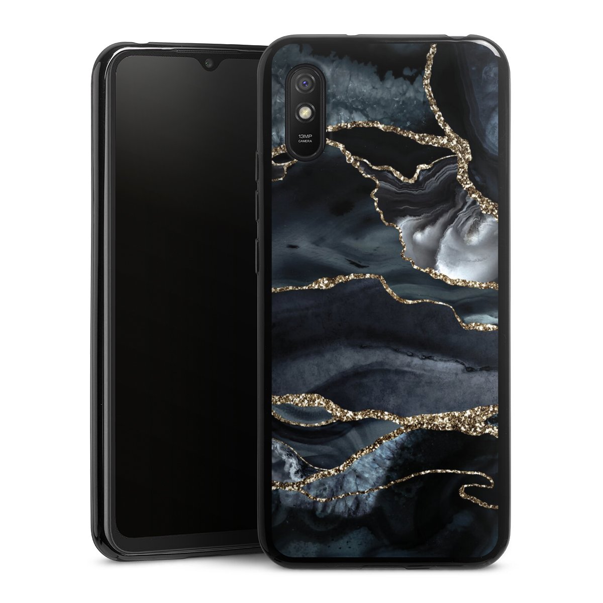 Dunkler Marmor Gold Glitzerlook