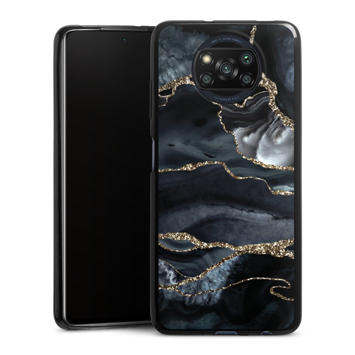 Dunkler Marmor Gold Glitzerlook