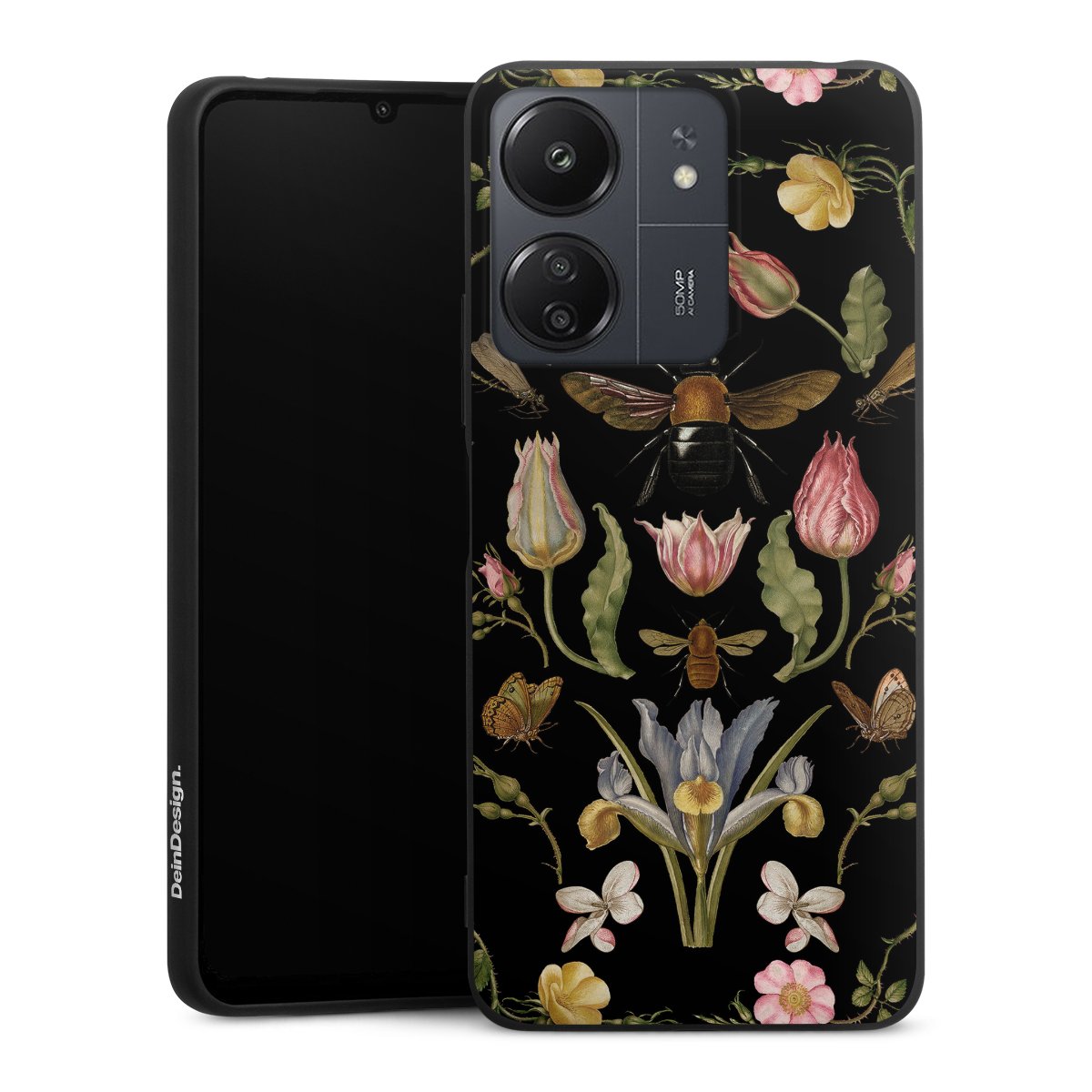 Fleurs Sauvages et Abeilles Fond Noir