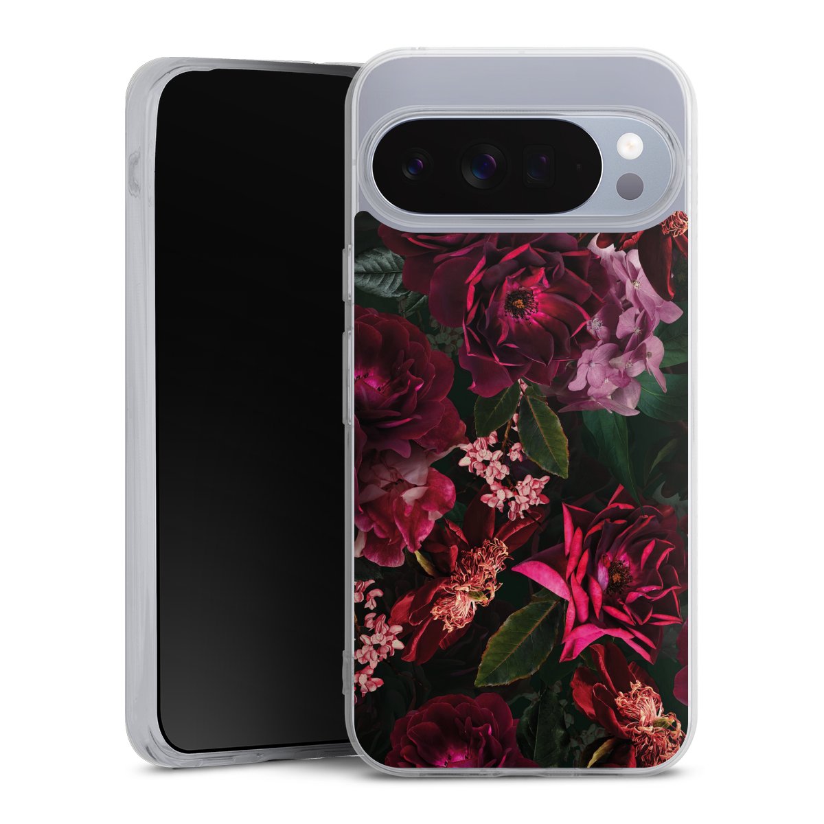 Fleurs rouge foncé et roses