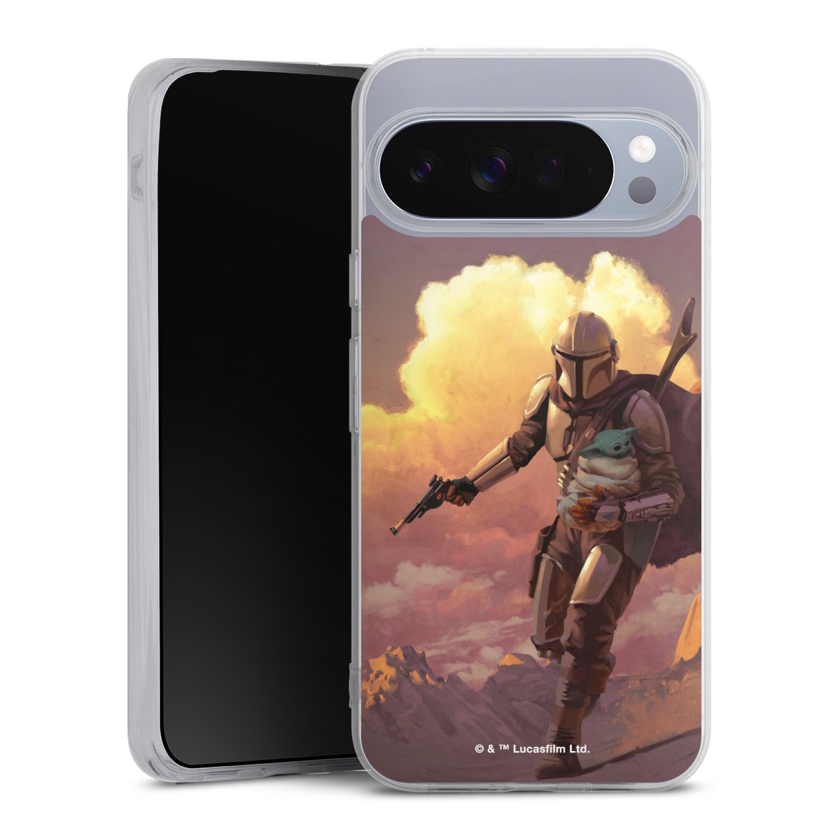 Les nuages ​​du coucher du soleil Mandalorien et Grogu