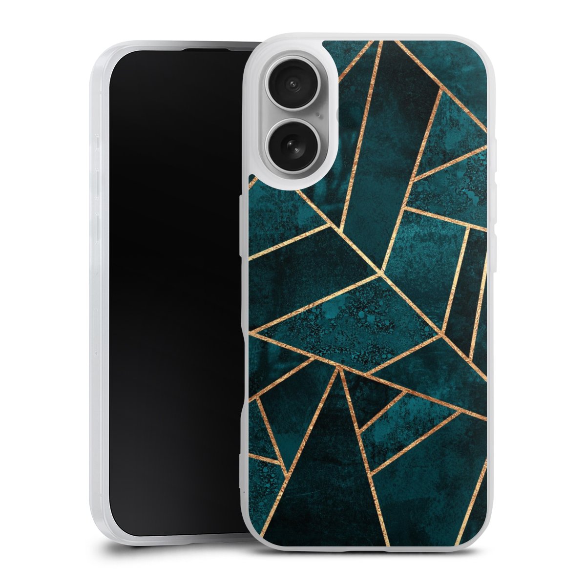 Diepblauwgroene steengouden print