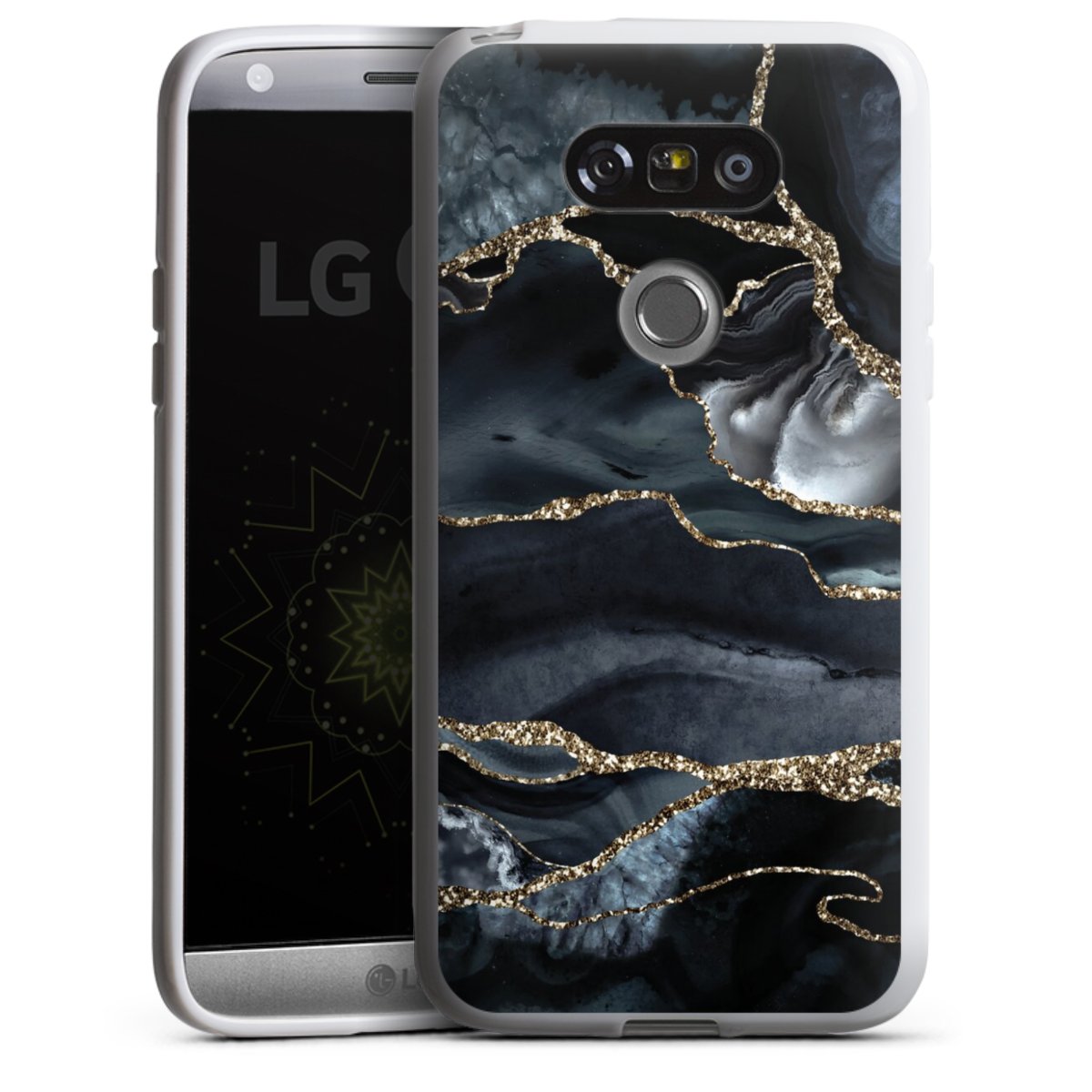 Dunkler Marmor Gold Glitzerlook