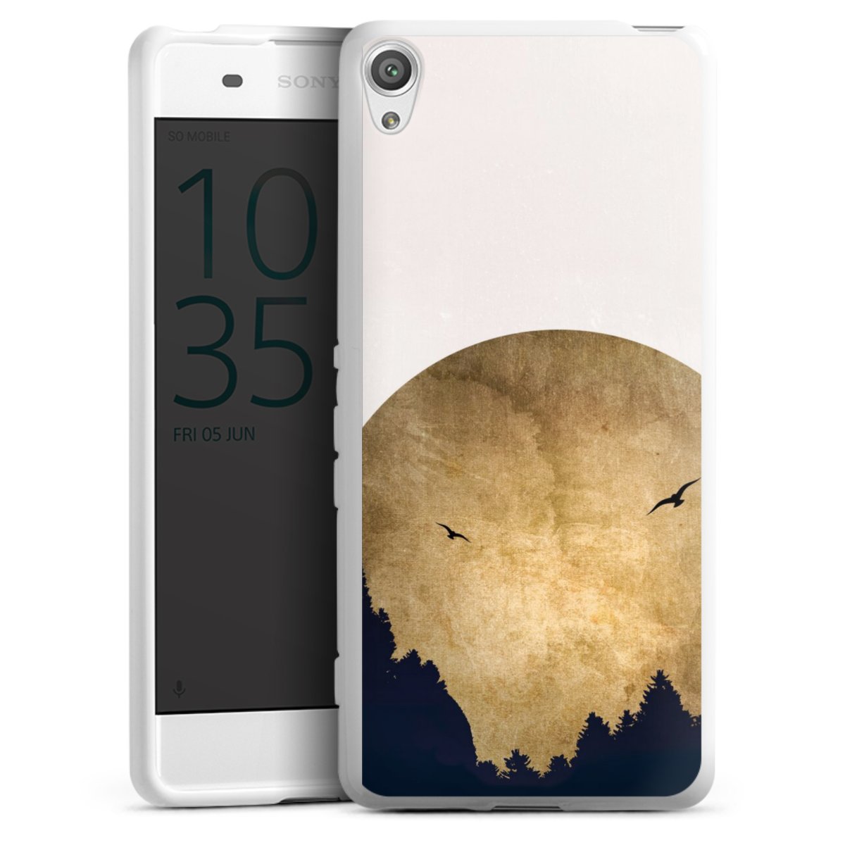 Deux oiseaux et la lune