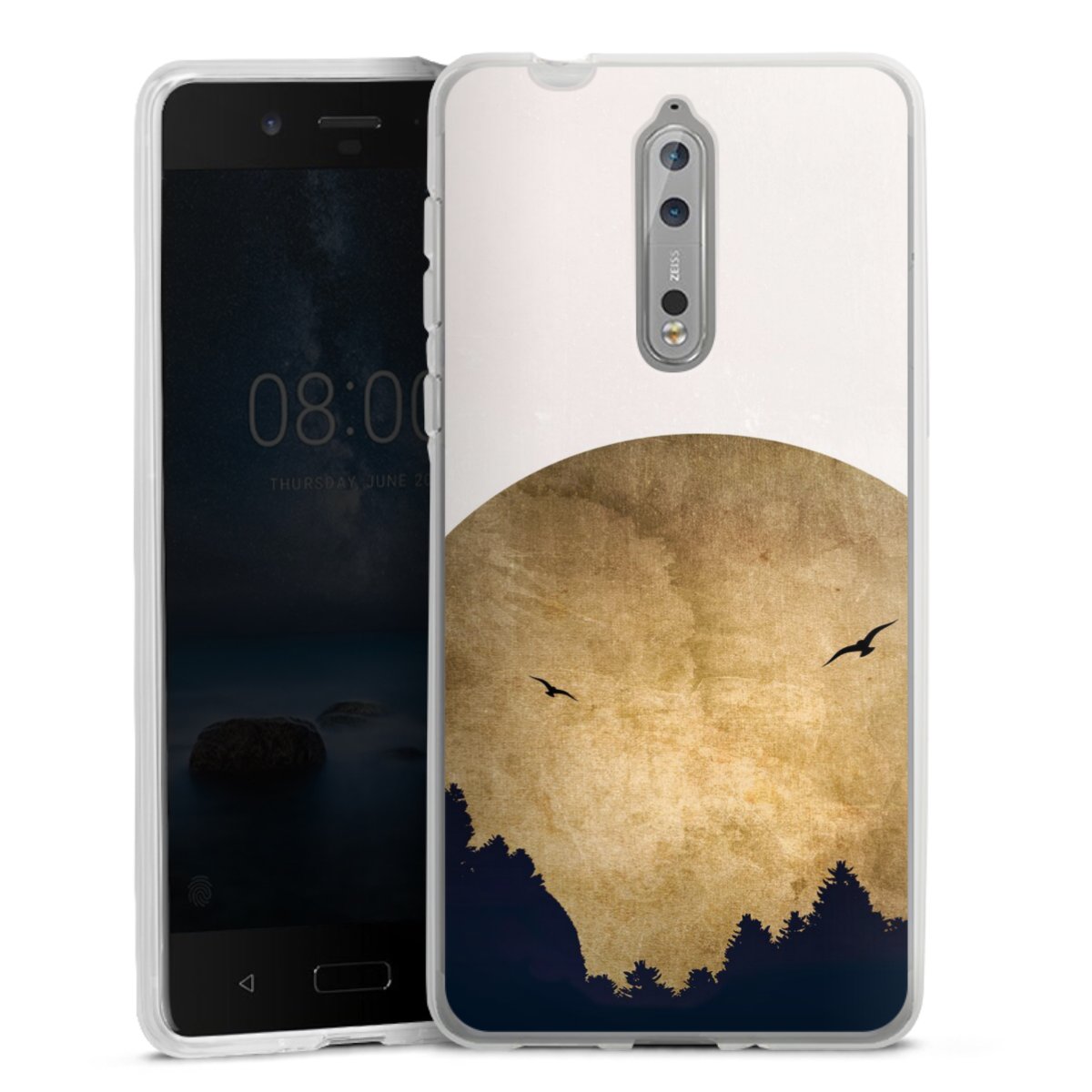 Deux oiseaux et la lune