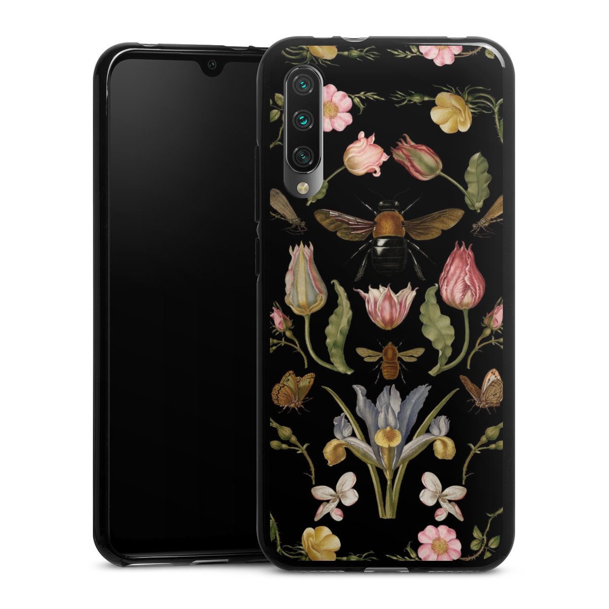 Fleurs Sauvages et Abeilles Fond Noir