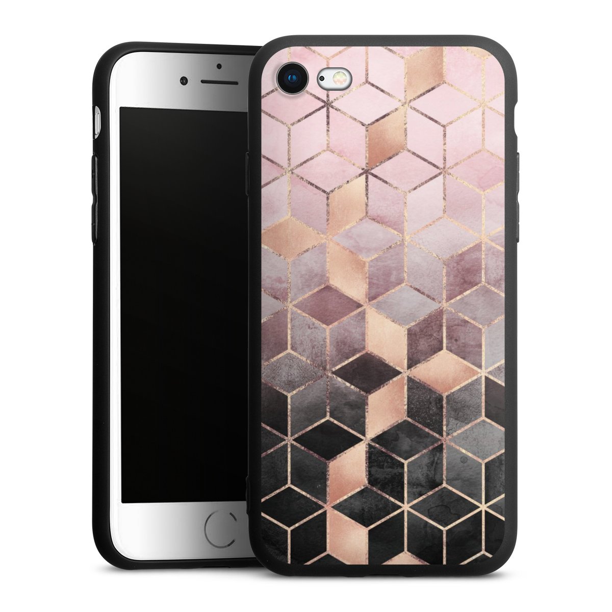 Aardbei wapen Voorzitter Pink Grey Gradient Cubes Print voor Siliconen premium hoesje (mat zwart)  voor Apple iPhone 7 van DeinDesign