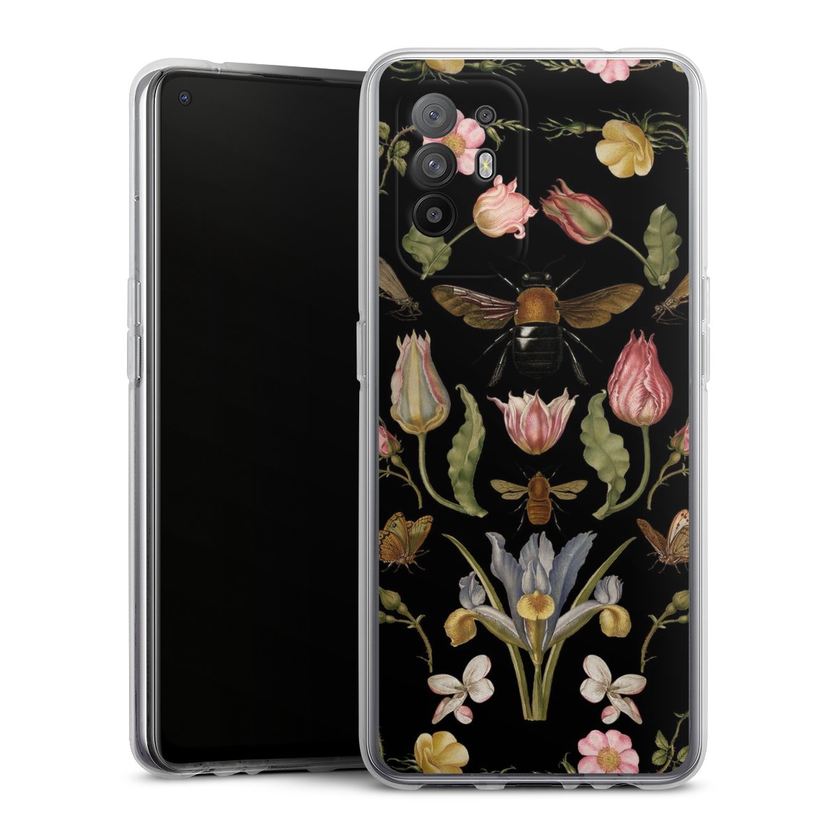 Fleurs Sauvages et Abeilles Fond Noir