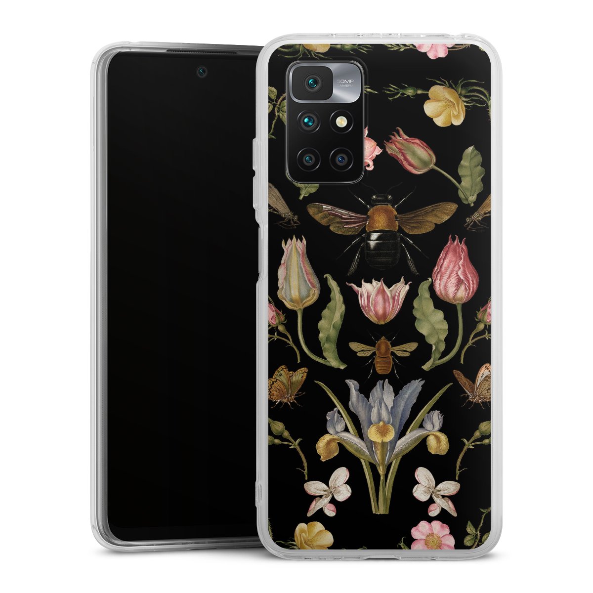 Fleurs Sauvages et Abeilles Fond Noir