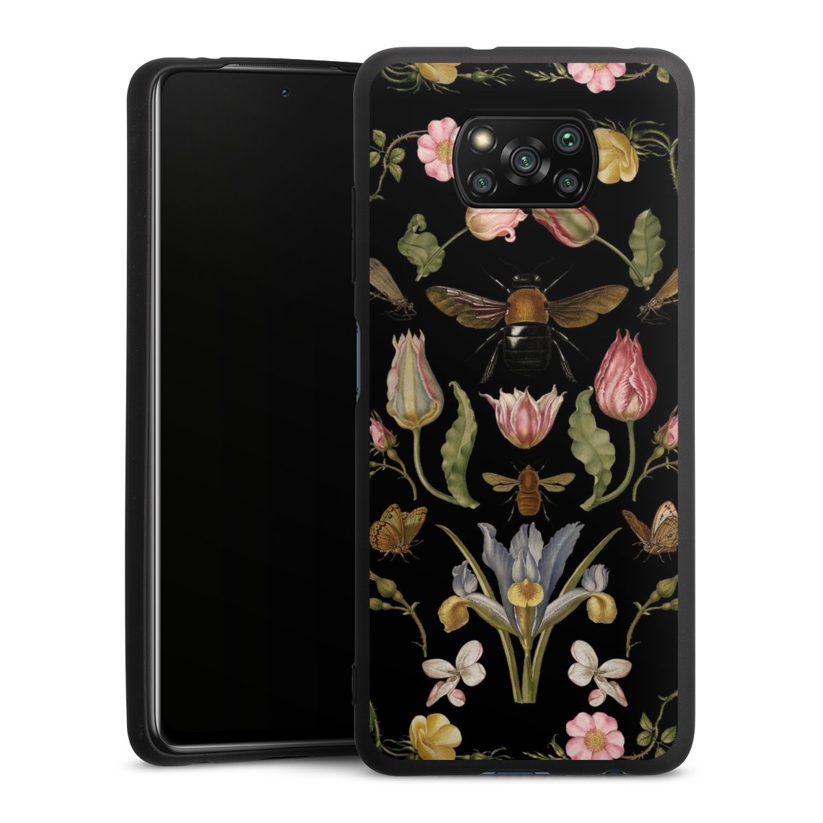 Fleurs Sauvages et Abeilles Fond Noir