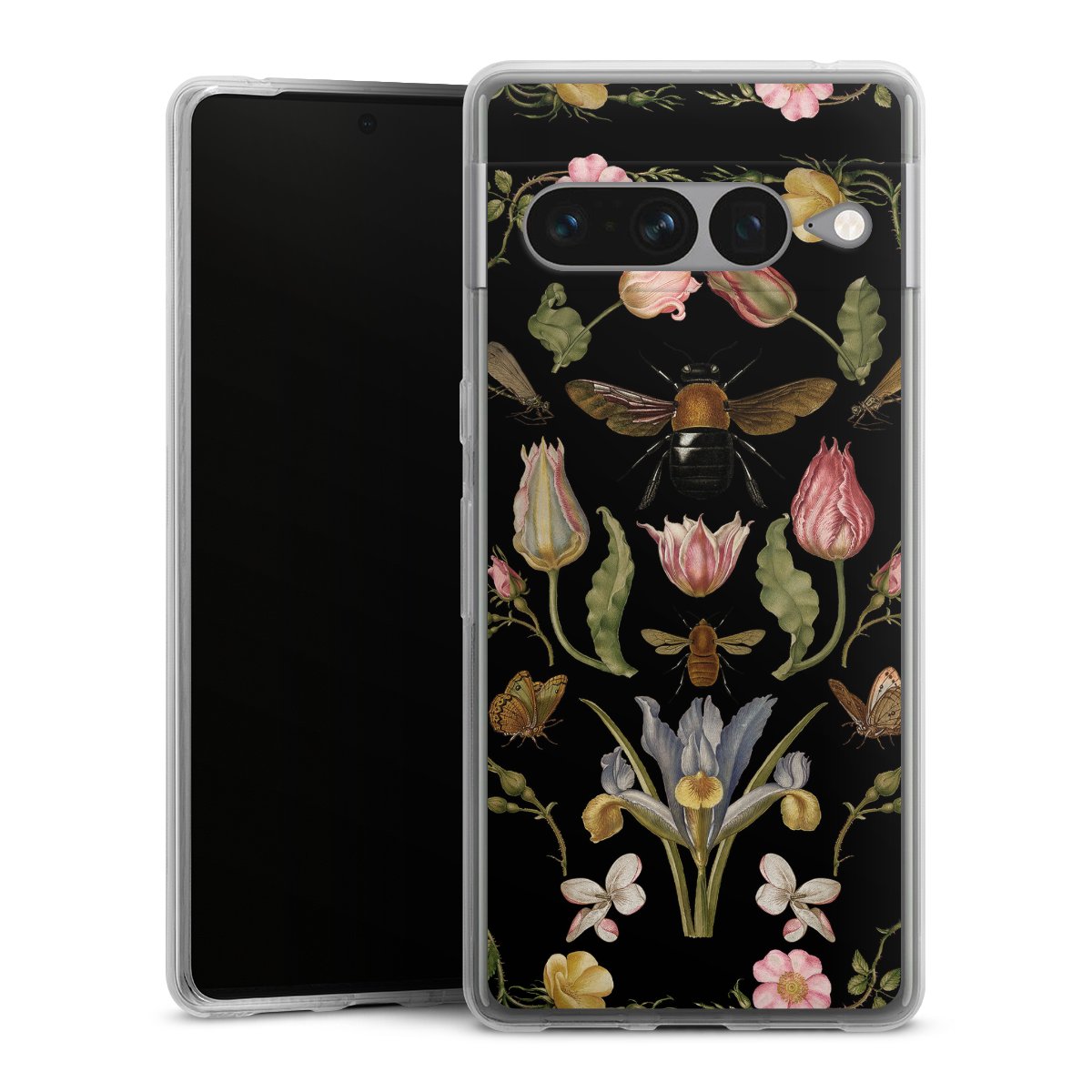 Fleurs Sauvages et Abeilles Fond Noir