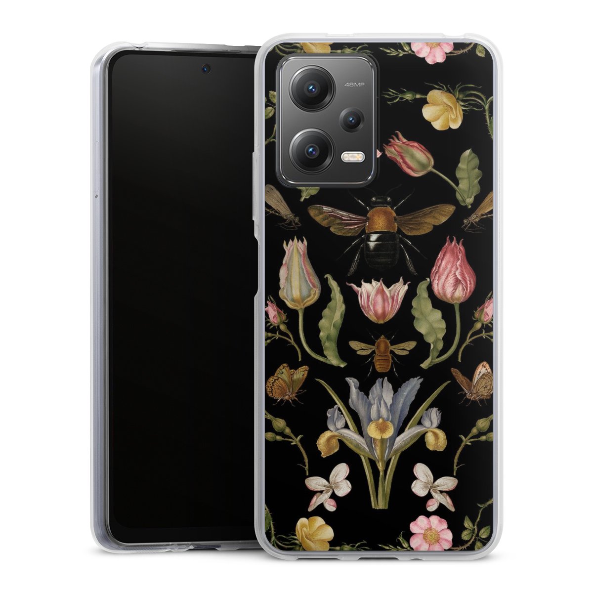 Fleurs Sauvages et Abeilles Fond Noir