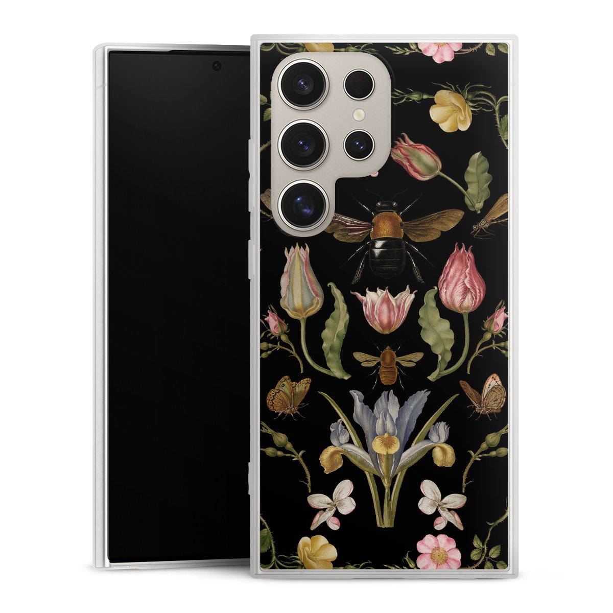 Fleurs Sauvages et Abeilles Fond Noir