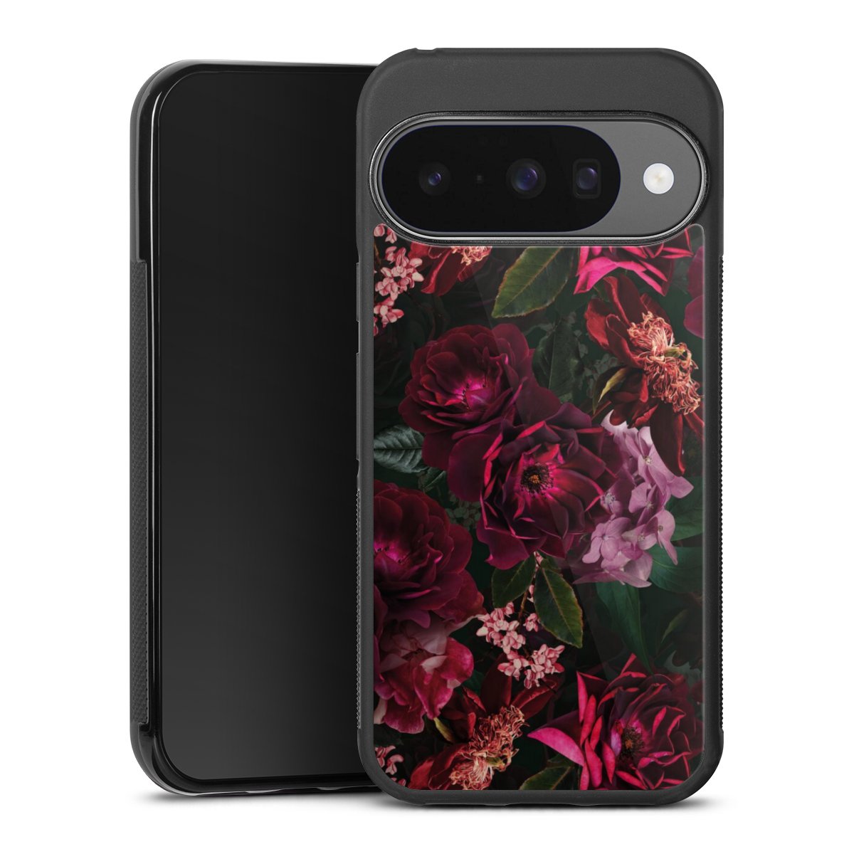 Fleurs rouge foncé et roses